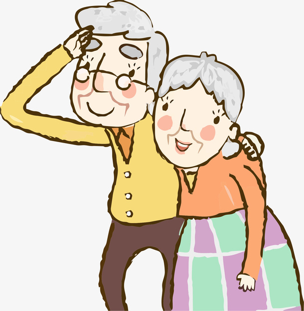手绘老人插画免抠