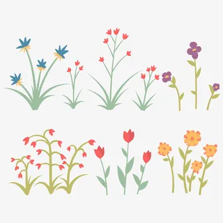 春天各种各样的矢量植物免抠