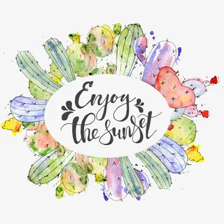 仙人掌植物边框手绘图免抠