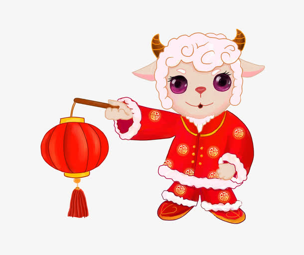 手绘小羊提灯笼免抠