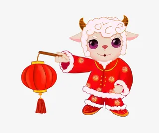 手绘小羊提灯笼免抠