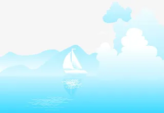 蓝色大海帆船免抠
