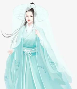 古风青衣斗笠女子免抠