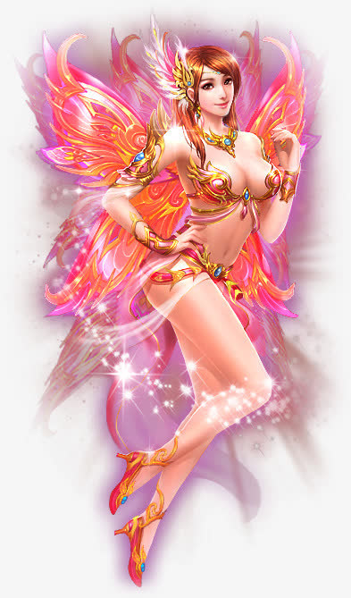 粉红色翅膀光效女神免抠
