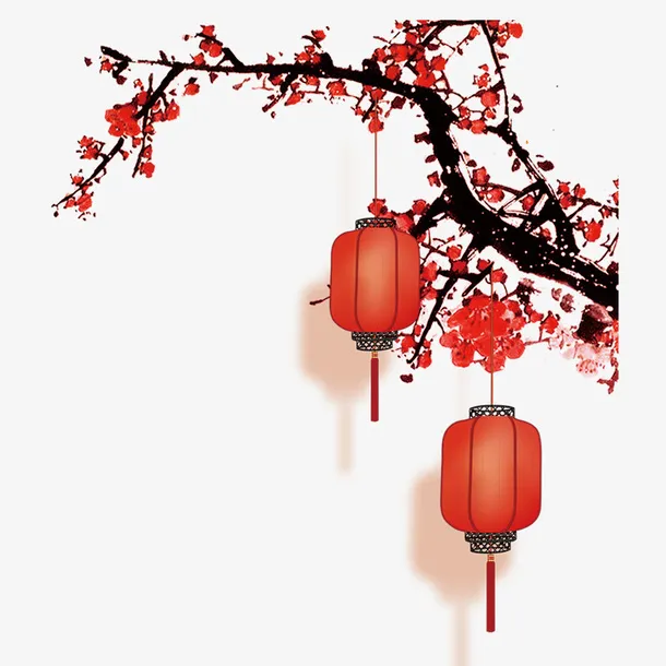 红色梅花传统春节元素免抠