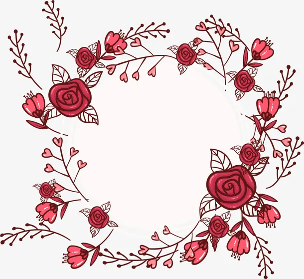 红色情人节玫瑰花圈免抠