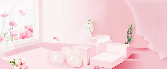 粉色立体方块banner背景高清