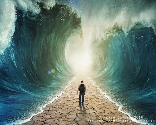 海浪干枯的土地合成免抠