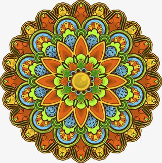 褐色绿色复古花纹免抠