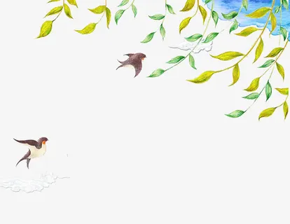 手绘水彩燕子柳枝图免抠