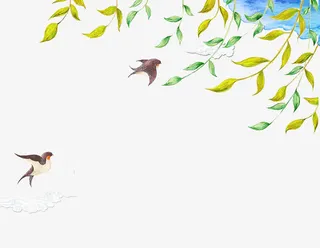 手绘水彩燕子柳枝图免抠