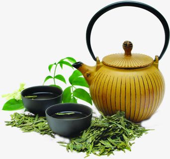 黄色茶杯茶壶茶叶免抠