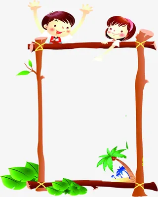 手绘木头小人相框免抠