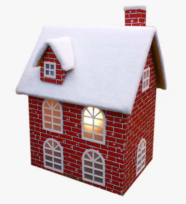 白雪覆盖的红色房子免抠