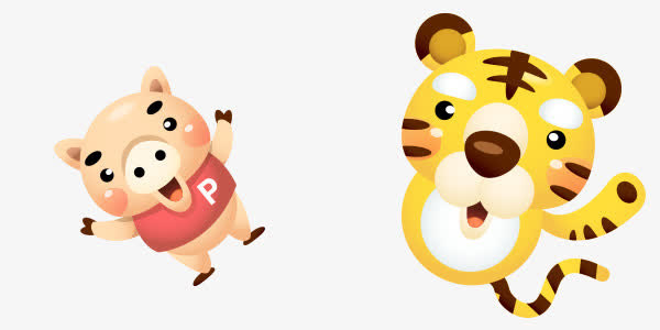 童趣卡通老虎猪素材免抠