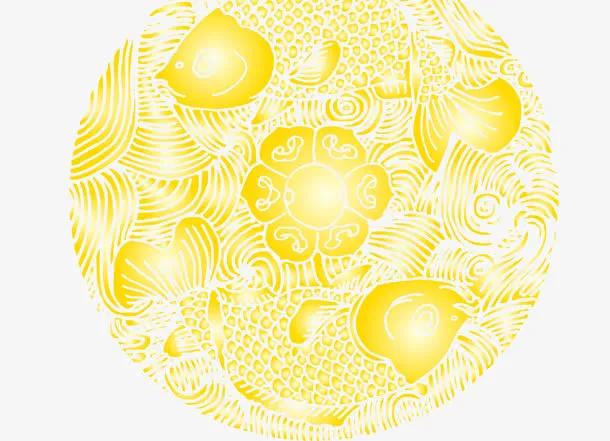 双鱼戏珠圆形纹免抠
