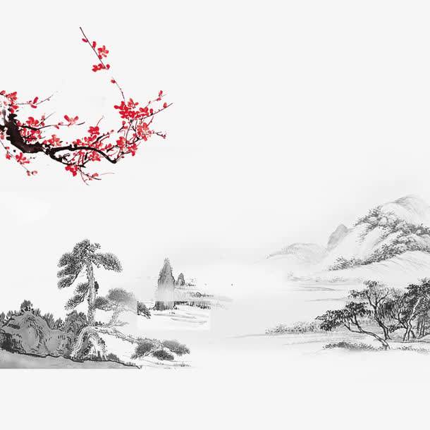 水墨画中国风海报背景装饰免抠