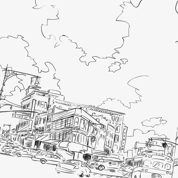 卡通手绘城市剪影免抠