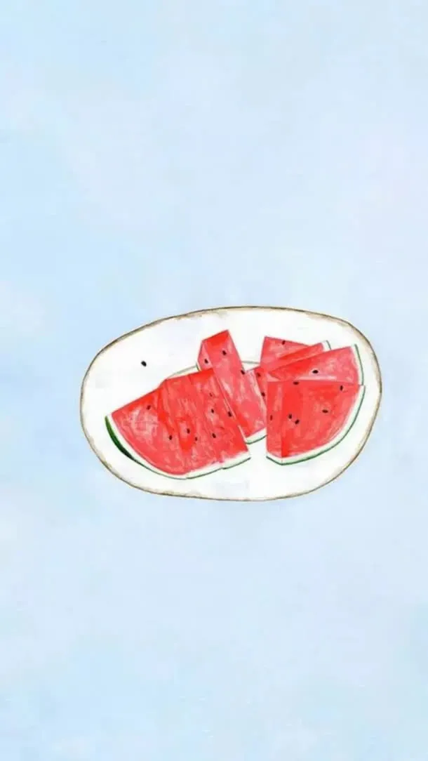 西瓜果盘手绘插画免抠