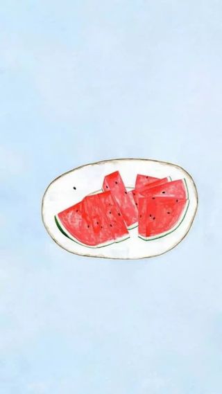 西瓜果盘手绘插画免抠