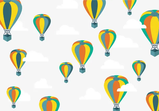 清新彩色热气球白云扁平化设计免抠