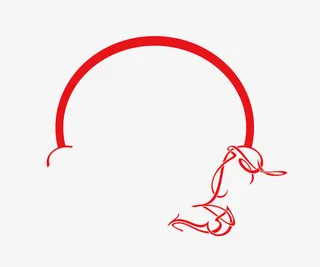 圆形红色线稿边框png免抠