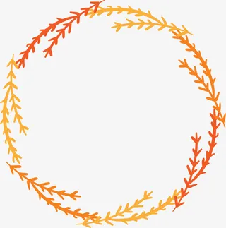 橙色渐变春季草环免抠