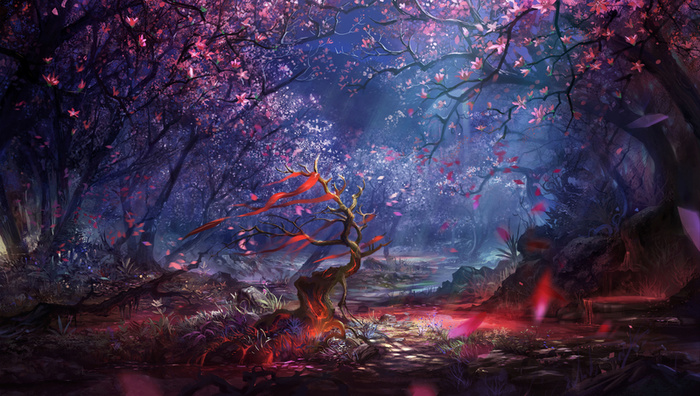 梦幻桃花林风景游戏场景图片高清
