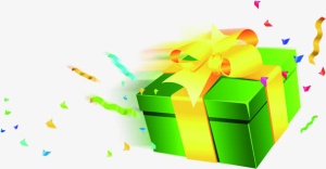 绿色礼品盒金色彩带免抠