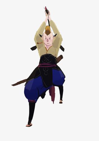 游戏人设持刀跳跃劈下的武士免抠