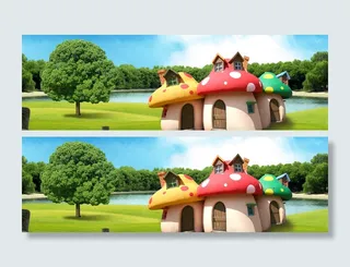 儿童摄影背景 蘑菇屋图片高清