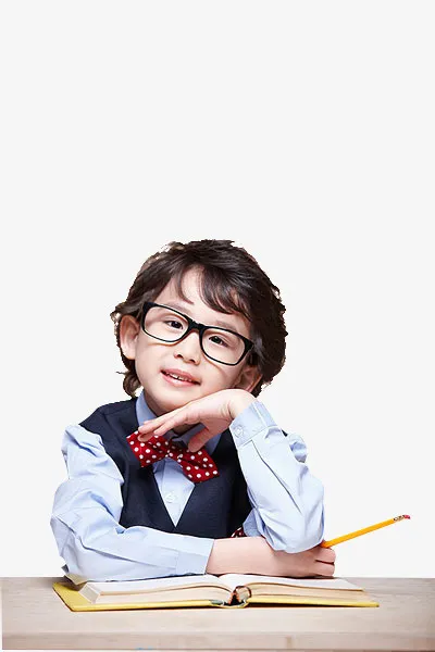 小孩思考 戴眼镜的小孩 教育 开学免抠