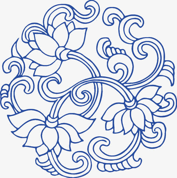 矢量青花花纹莲花免抠