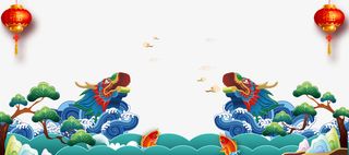 蓝色大气龙抬头海报底纹免抠