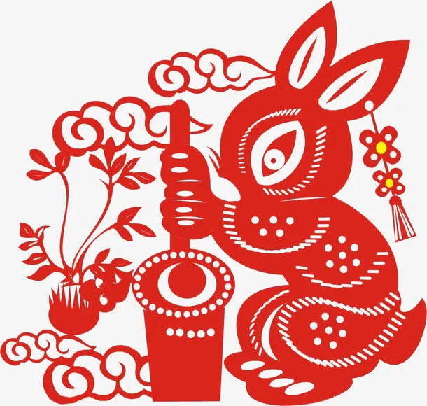 玉兔剪纸免抠