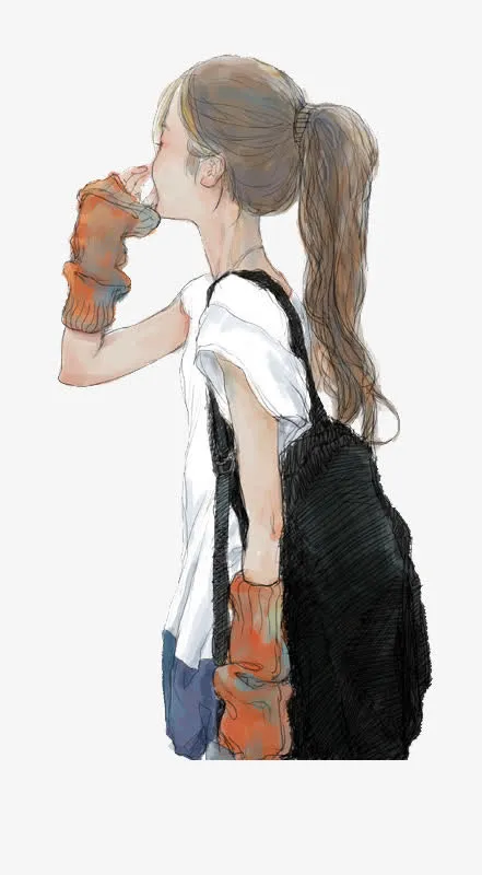 梦幻元素唯美元素 卡通手绘小女免抠
