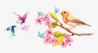 蝴蝶与桃花挑花图片素材免抠