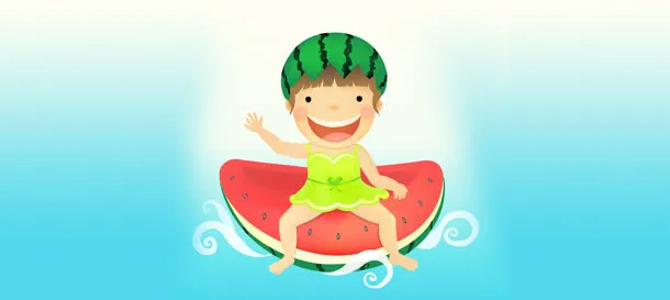 西瓜船小孩清新背景banner