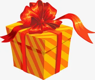 矢量手绘打着蝴蝶结的黄色礼盒免抠