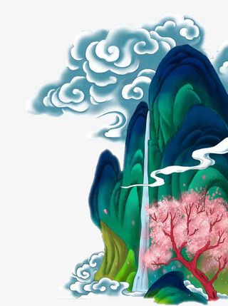 中国风山水画千里江山图免抠