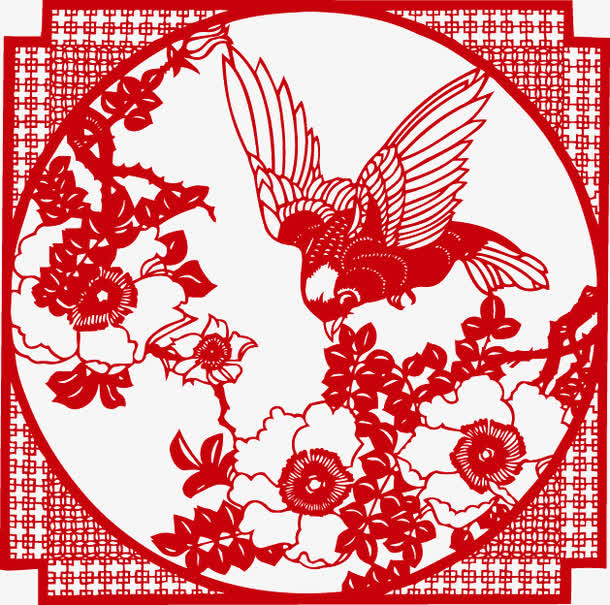 花鸟窗花免抠