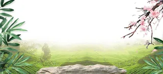 桃花节春天踏青渐变绿banner高清