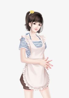 服务员女孩手绘图片免抠