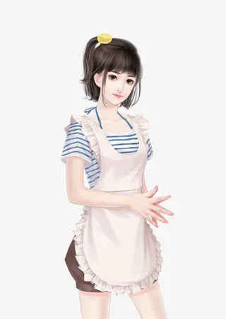 服务员女孩手绘图片免抠