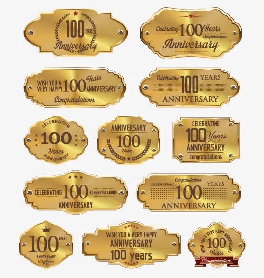 金色100周年纪念标签矢量图免抠