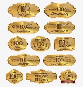 金色100周年纪念标签矢量图免抠