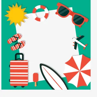 手绘夏日沙滩装扮免抠