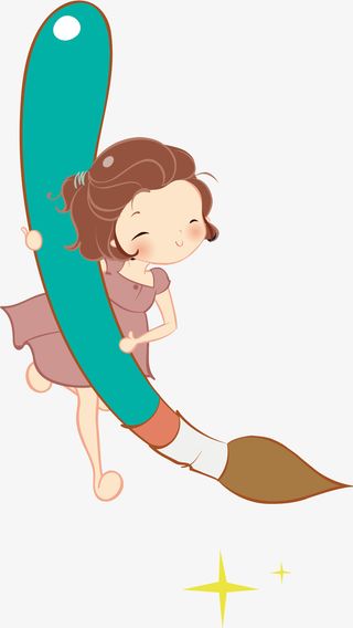 卡通拿着画笔的女孩免抠