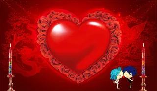 红色爱心龙凤烛婚礼展板背景素材高清