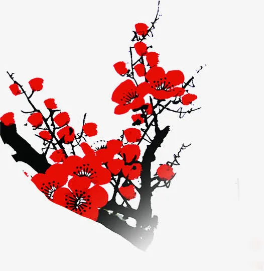 手绘红色梅花海报装饰中国风免抠
